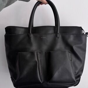 Matt & Nat Black Vegan Leather Work Tote with Front Pockets